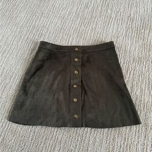 Olive Green Suede Flare Skirt with Gold Buttons
